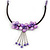 Purple Shell Flower Metal Wire with Black/ Purple Cotton Cord Necklace - 44cm L/ 5cm Ext
