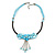 Light Blue Shell Flower Metal Wire with Black/ Light Blue Cotton Cord Necklace - 44cm L/ 5cm Ext - view 3