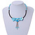 Light Blue Shell Flower Metal Wire with Black/ Light Blue Cotton Cord Necklace - 44cm L/ 5cm Ext - view 2