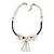 White Shell Flower Metal Wire with Black/ Off White Cotton Cord Necklace - 44cm L/ 5cm Ext - view 3