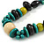 Black/ Green/ Olive Wood Bead Chunky Cord Necklace - 62cm Long - view 3