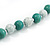 Chunky Wood Bead Necklace (Teal Green/ Withe) - 80cm Long - view 4