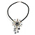 Romantic Beaded Flower Pendant with Black Faux Leather Cord In Silver Tone (Black, Grey) - 44cm L - view 3