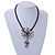 Romantic Beaded Flower Pendant with Black Faux Leather Cord In Silver Tone (Black, Grey) - 44cm L - view 2