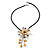 Romantic Beaded Flower Pendant with Black Faux Leather Cord In Silver Tone (Brown, Honey) - 44cm L - view 3