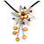 Romantic Beaded Flower Pendant with Black Faux Leather Cord In Silver Tone (Brown, Honey) - 44cm L