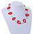 Stylish Red Bone Bead and Textured Metal Bar Necklace In Silver Tone - 45cm L/ 5cm Ext - view 2