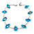 Stylish Blue Bone Bead and Textured Metal Bar Necklace In Silver Tone - 44cm L/ 4cm Ext - view 1