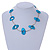 Stylish Blue Bone Bead and Textured Metal Bar Necklace In Silver Tone - 44cm L/ 4cm Ext - view 2