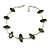 Stylish Green Bone Bead and Textured Metal Bar Necklace In Silver Tone - 43cm L/ 5cm Ext - view 2