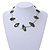 Stylish Green Bone Bead and Textured Metal Bar Necklace In Silver Tone - 43cm L/ 5cm Ext - view 3