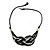 Stylish Black Glass, Silver Acrylic Bead Faux Leather Cord Bib Style Necklace - 42cm L