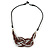 Stylish Brown Glass, Silver Acrylic Bead Black Faux Leather Cord Bib Style Necklace - 42cm L