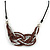 Stylish Brown Glass, Silver Acrylic Bead Black Faux Leather Cord Bib Style Necklace - 42cm L - view 3