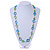 Blue/ Green/ White Bone Rings, Blue Glass Beads Necklace - 76cm L - view 2