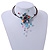 Light Blue Shell Flower with Multi Faux Pearl Bead Flex Wire Choker Necklace - Adjustable - view 2