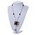 Romantic Antique White/ Black Shell and Faux Pearl Bead Flower Pendant with Silver Tone Chain - 78cm L - view 2