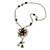Romantic Antique White/ Black Shell and Faux Pearl Bead Flower Pendant with Silver Tone Chain - 78cm L - view 3