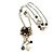Romantic Antique White/ Black Shell and Faux Pearl Bead Flower Pendant with Silver Tone Chain - 78cm L - view 6