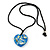 Blue Resin Heart Pendant With Black Cotton Cord - 64cm Long