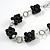 Black Ceramic Cluster Bead with Silver Link Faux Leather Cord Necklace - 76cm L - view 3