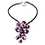Purple Shell Flower Pendant with Black Faux Leather Cord Necklace - 44cm/ 4cm Ext/ 12cm Front Drop - view 3