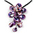 Purple Shell Flower Pendant with Black Faux Leather Cord Necklace - 44cm/ 4cm Ext/ 12cm Front Drop