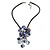 Violet Blue Shell Flower Pendant with Black Faux Leather Cord Necklace - 44cm/ 4cm Ext/ 12cm Front Drop - view 3