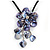 Violet Blue Shell Flower Pendant with Black Faux Leather Cord Necklace - 44cm/ 4cm Ext/ 12cm Front Drop