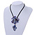 Violet Blue Shell Flower Pendant with Black Faux Leather Cord Necklace - 44cm/ 4cm Ext/ 12cm Front Drop - view 2