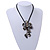 Dark Grey Shell Flower Pendant with Black Faux Leather Cord Necklace - 44cm/ 4cm Ext/ 12cm Front Drop - view 3