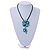 Blue Shell Flower Pendant with Black Faux Leather Cord Necklace - 44cm/ 4cm Ext/ 10cm Front Drop - view 2