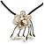 Antique White Shell Flower Pendant with Black Faux Leather Cord Necklace - 46cm/ 8cm Front Drop - view 3