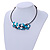 Chunky Semiprecious Stone Cluster Pendant with Flex Wire Choker Necklace (Blue/ Grey/ White) - Adjustable - view 2