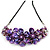 Statement Purple Shell Floral Necklace with Black Faux Leather Cord - 64cm L - view 3