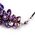 Statement Purple Shell Floral Necklace with Black Faux Leather Cord - 64cm L - view 4
