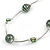 Stylish Green Glass/ Shell Bead and Textured Metal Bar Necklace In Silver Tone - 40cm L/ 5cm Ext - view 4