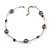 Stylish Grey Glass/ Shell Bead and Textured Metal Bar Necklace In Silver Tone - 40cm L/ 5cm Ext - view 3