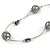 Stylish Grey Glass/ Shell Bead and Textured Metal Bar Necklace In Silver Tone - 40cm L/ 5cm Ext - view 4