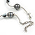 Stylish Grey Glass/ Shell Bead and Textured Metal Bar Necklace In Silver Tone - 40cm L/ 5cm Ext - view 6