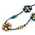Long Green/ Natural Wood Bead Floral Black Cotton Cord Necklace - 116cm Long - view 3