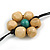 Long Green/ Natural Wood Bead Floral Black Cotton Cord Necklace - 116cm Long - view 5