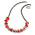 Red Coin Shell and Silver Tone Metal Button Bead Black Rubber Cord Necklace - 61cm L/ 7cm Ext
