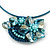 Light Blue/ Teal Shell Component, Acrylic Bead Floral Pendant Flex Wire Choker Necklace - Adjustable - view 3