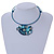 Light Blue/ Teal Shell Component, Acrylic Bead Floral Pendant Flex Wire Choker Necklace - Adjustable - view 2