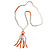 Long Glass/ Acrylic Bead Tassel Necklace (Silver, Coral) - 84cm L/ 12cm Tassel