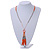 Long Glass/ Acrylic Bead Tassel Necklace (Silver, Coral) - 84cm L/ 12cm Tassel - view 2