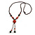 Long Orange/ Teal Ceramic Bead Tassel Necklace with Brown Cotton Cord - 80cm L/ 10cm Tassel