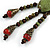 Vintage Inspired Olive Green/ Red Ceramic Bead Tassel Brown Silk Cord Necklace - 58cm Long - view 5