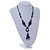 Long Blue, Black Ceramic Bead Tassel Black Silk Cord Necklace - 66cm to 80cm Long (Adjustable) - view 3
